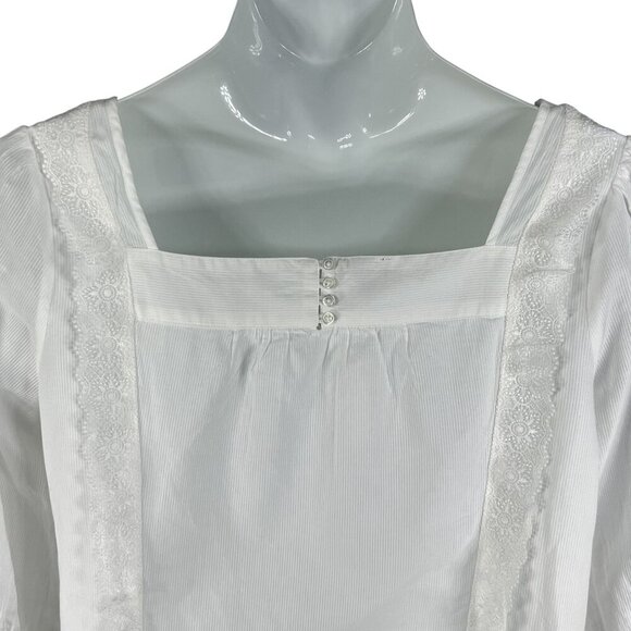 NWT Talbots Plus X US 16W Shadow Stripe Top White Blouse Lace Trim Minimalist - Picture 10 of 16